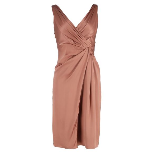 Temperley London V-Neck Draped Knee-Length Dress in Dusty Rose Silk - Picture 1 of 3